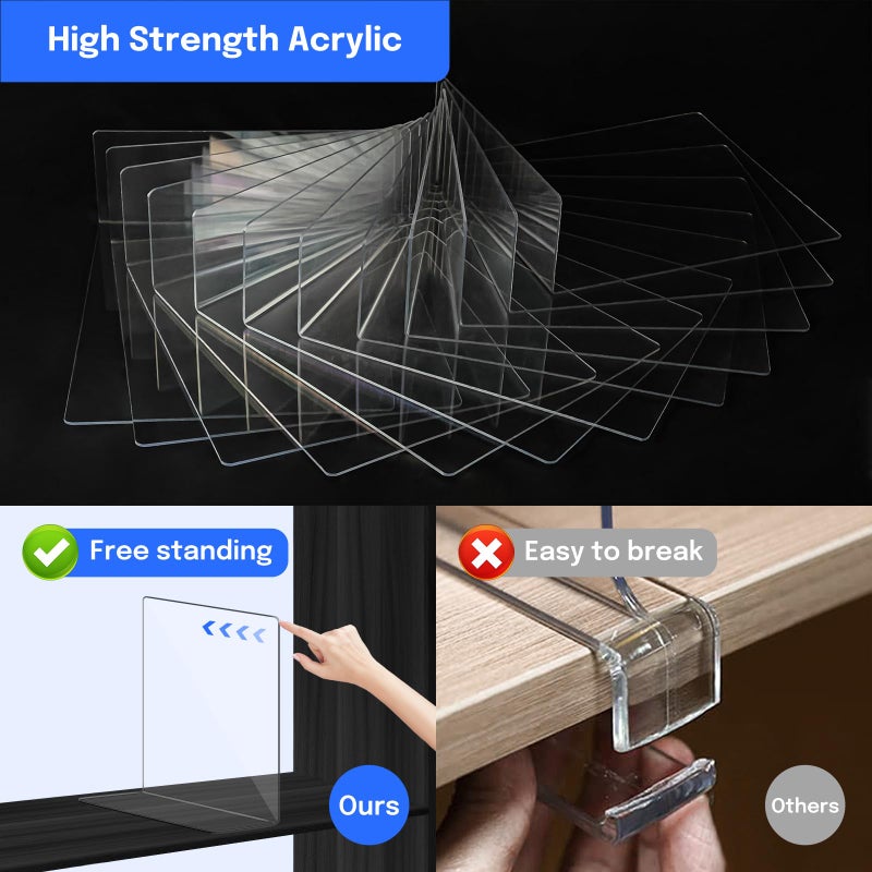 OKPOW Acrylic Shelf Dividers for Closet Organization: 12 Pack Durable Clear Shelves Separators for Clothing Adjustable 12"" Tall x 10"" Deep - Image 3